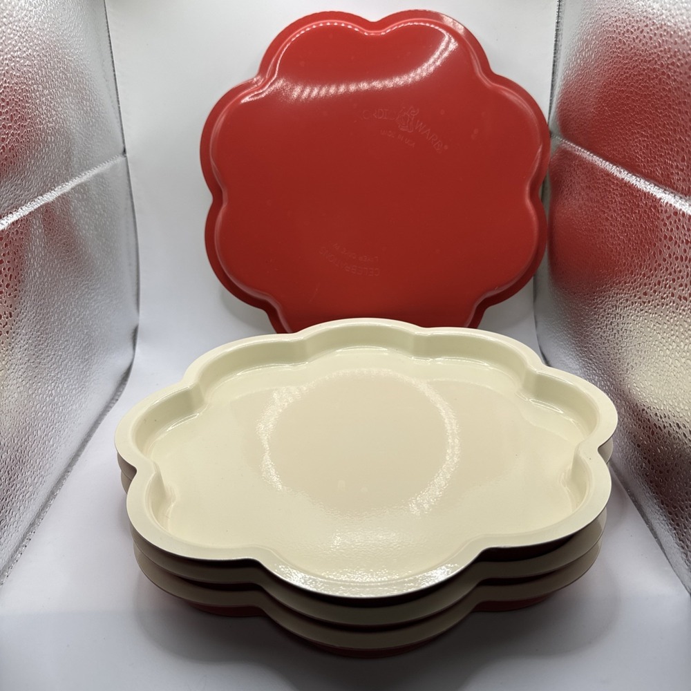 Set Of 4 Thin Shallow Scalloped NordicWare Celebration Layer Cake Pan